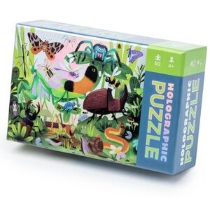 NWOT Crocodile Creek  50 Pc Holographic Jungle Animals Puzzle Background Bugs